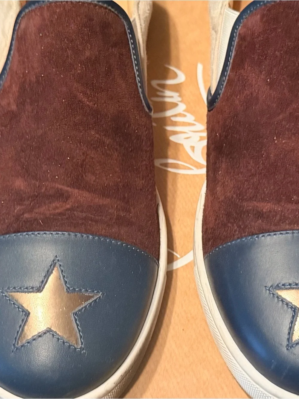 Christian Louboutin Brown Suede & Navy Leather Slip-On Sneakers with Star Accent